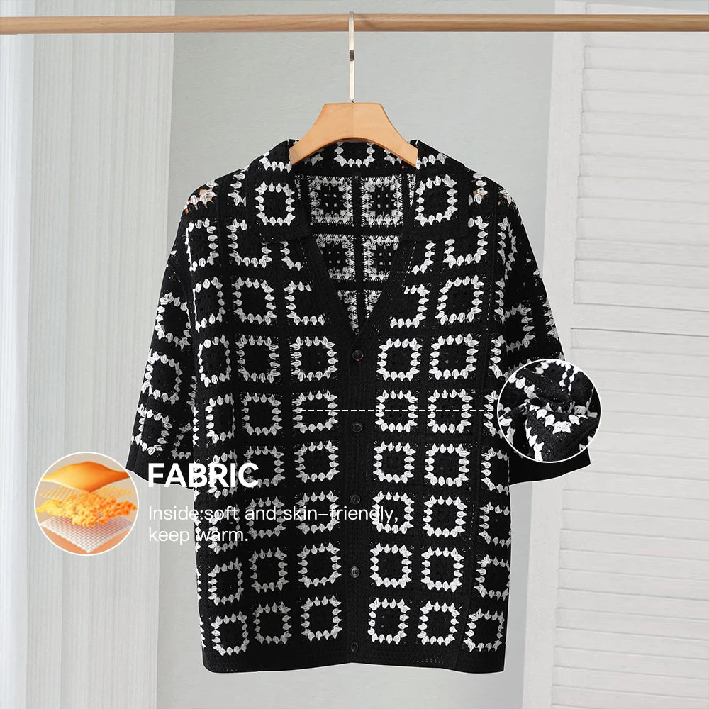 Men's Short Sleeves Summer Knitted Printing Fashion Short-Sleeved Breathable Casual Slim Soft Loose Tops Men US Size