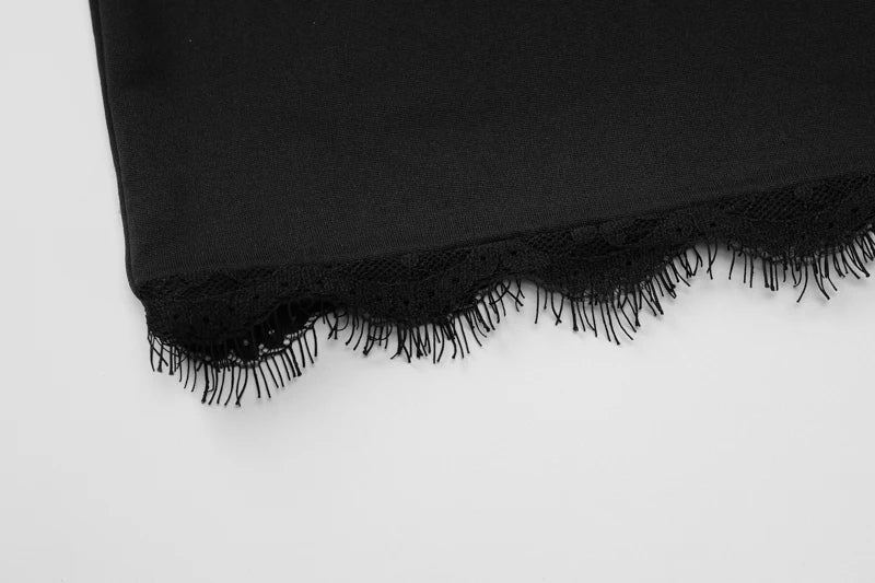 Hugcitar Black Slips Backless Hollow Out Lace Up Sexy Bodycon Elegant Mini Dress Summer Women New Y2K Outfits Festival Nightclub