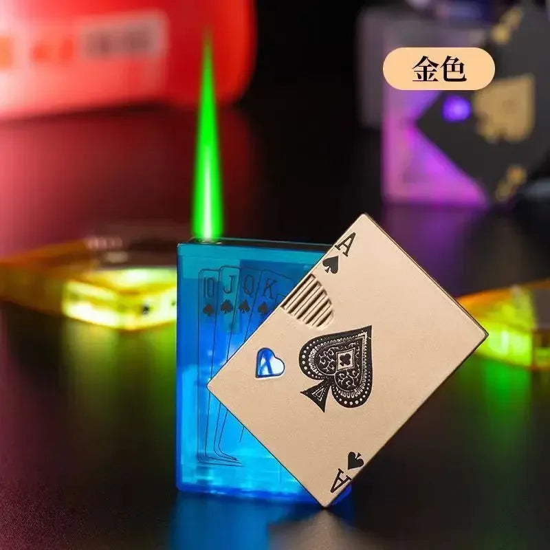Creative Poker Ace of Spades Lighter Butane Windproof Straight Metal Lighter Men's Fun Toy Cigarette Lighter