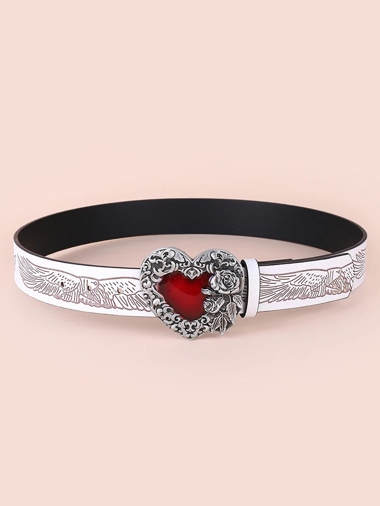 Hip Hop Punk Belt Retro Fashion Personality White Wide Edge Love Casual Versatile Belt Women's Fashion Y2K Couple