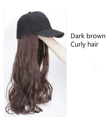 Long Straight Hat Wig Natural Brown Wigs Connect Synthetic Synthetic Baseball Cap Hair Wig Hat Wig Adjustable for Women