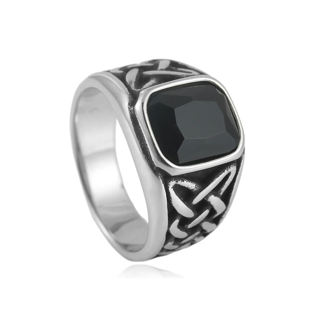 Punk Vintage Square Red Stone Signet Rings For Men Women Stainless Steel Nordic Vikings Knot Rune Ring Fashion Jewelry Wholesale