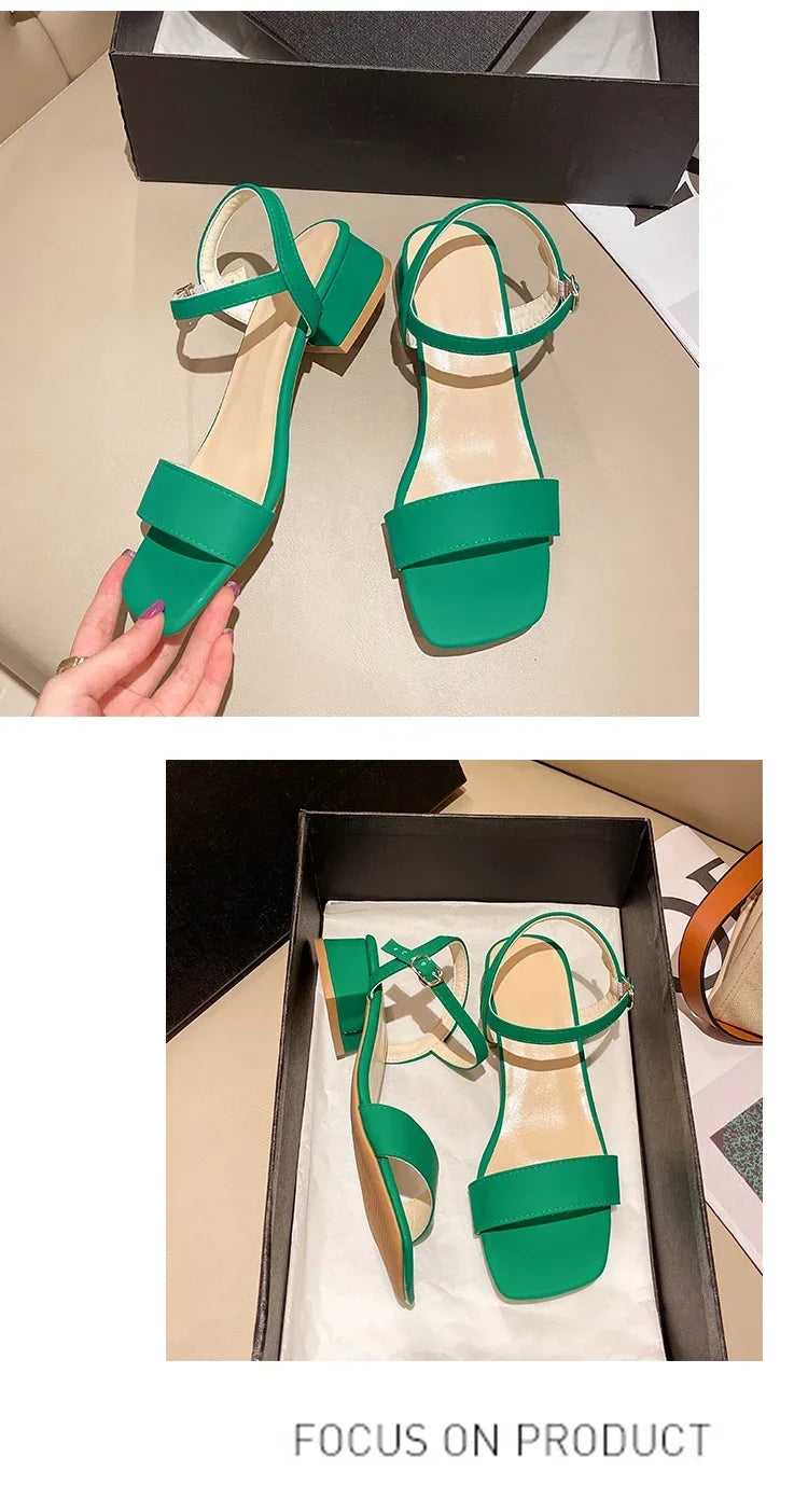 Sandals for women in summer, new thick heeled sandals for women, internet celebrity, gentle one line with buckle, fairy style