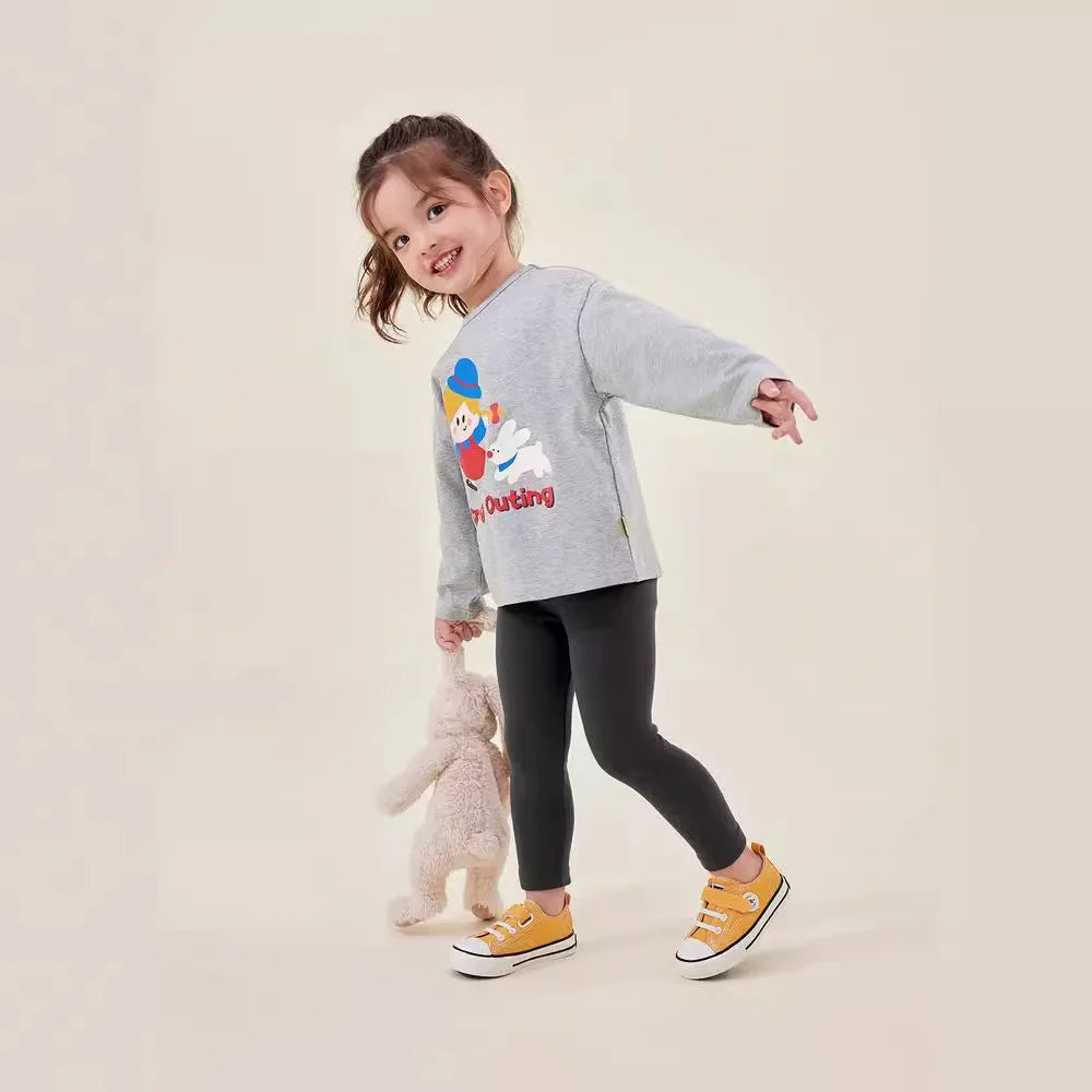 Kids Girls Printed T-shirt Autumn Cartoon Base Long Sleeve Baby Boys Top Versatile Pullover Bottom Children Girls Shirts