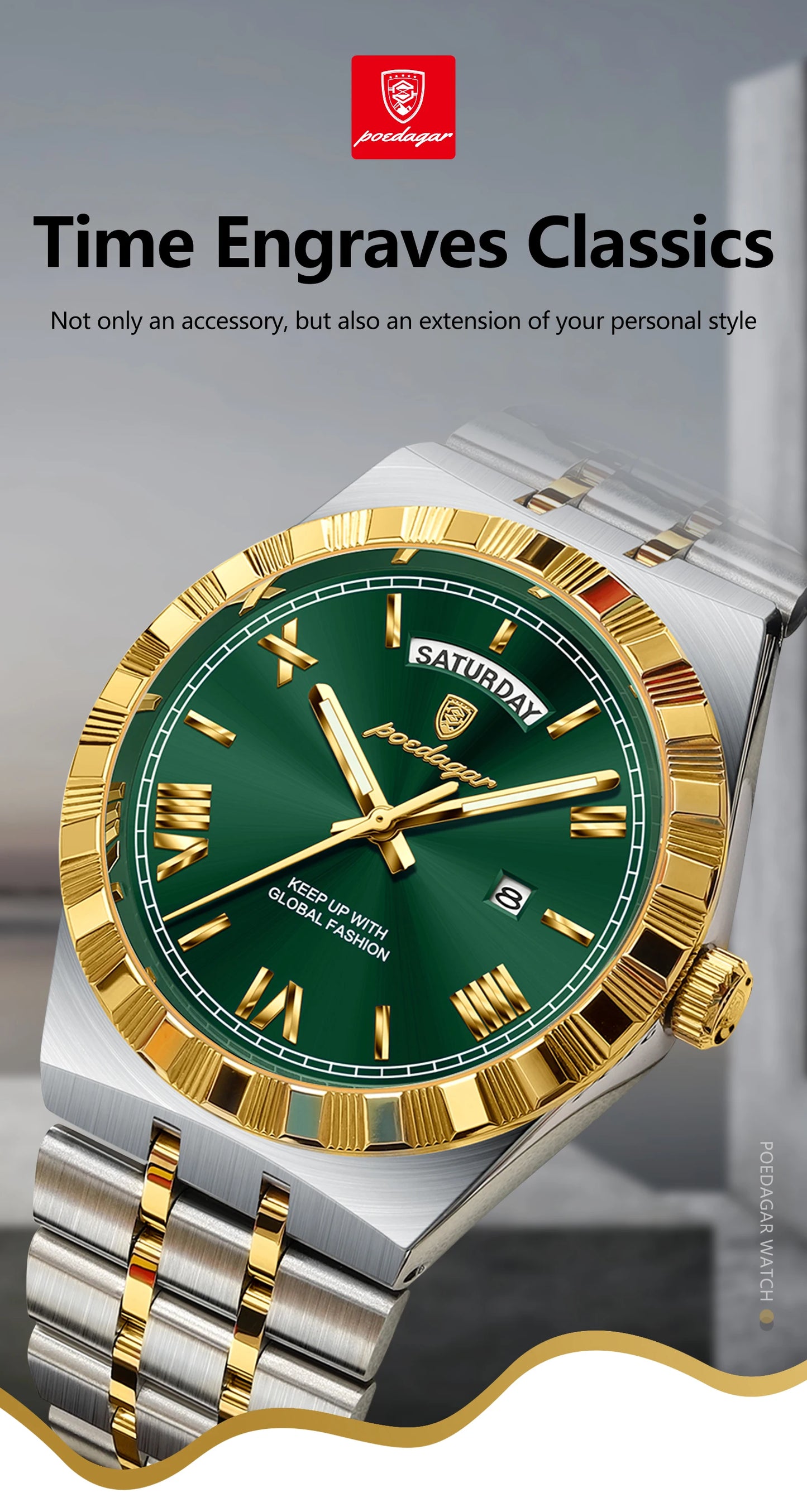 POEDAGAR Original Men's Watch Luminous Waterproof Week Date Man Wristwatch Stainless Steel Business Quartz Watches For Men Reloj