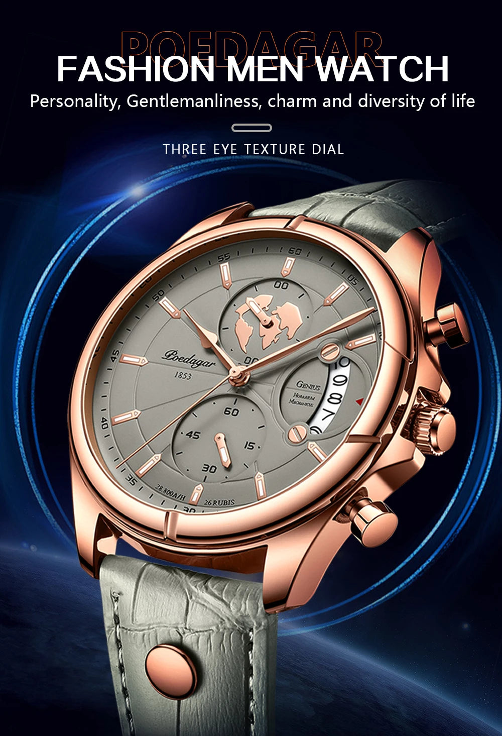 POEDAGAR Luxury Watches For Men Chronograph Date Waterproof Luminous Man Watch Leather Quartz Business Men's Watch with Box Gift