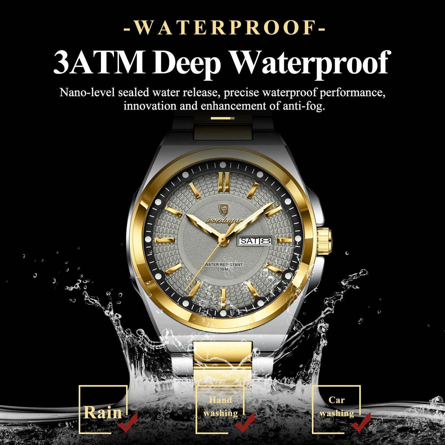 POEDAGAR Luxury Men's Wristwatch Stainless Steel Date Week Man Watch Waterproof Luminous Business Fashion Quartz Watches For Men