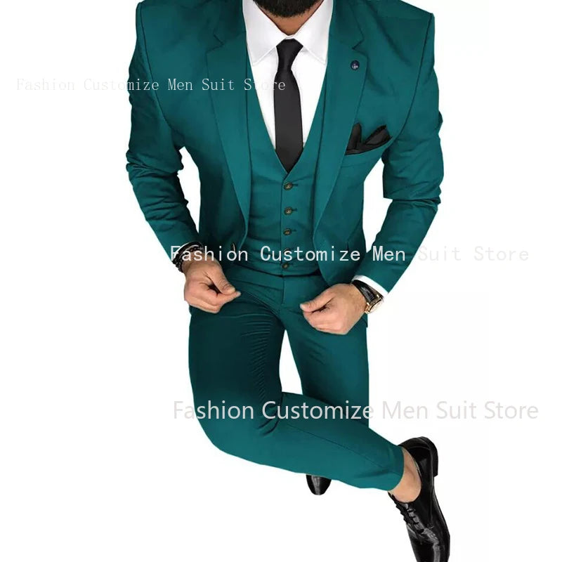 Latest Olive Green Men Suits for Groom 3 Piece Classic Wedding Tuxedo Notched Lapel Best Man Slim Fit Blazer trajes de hombre