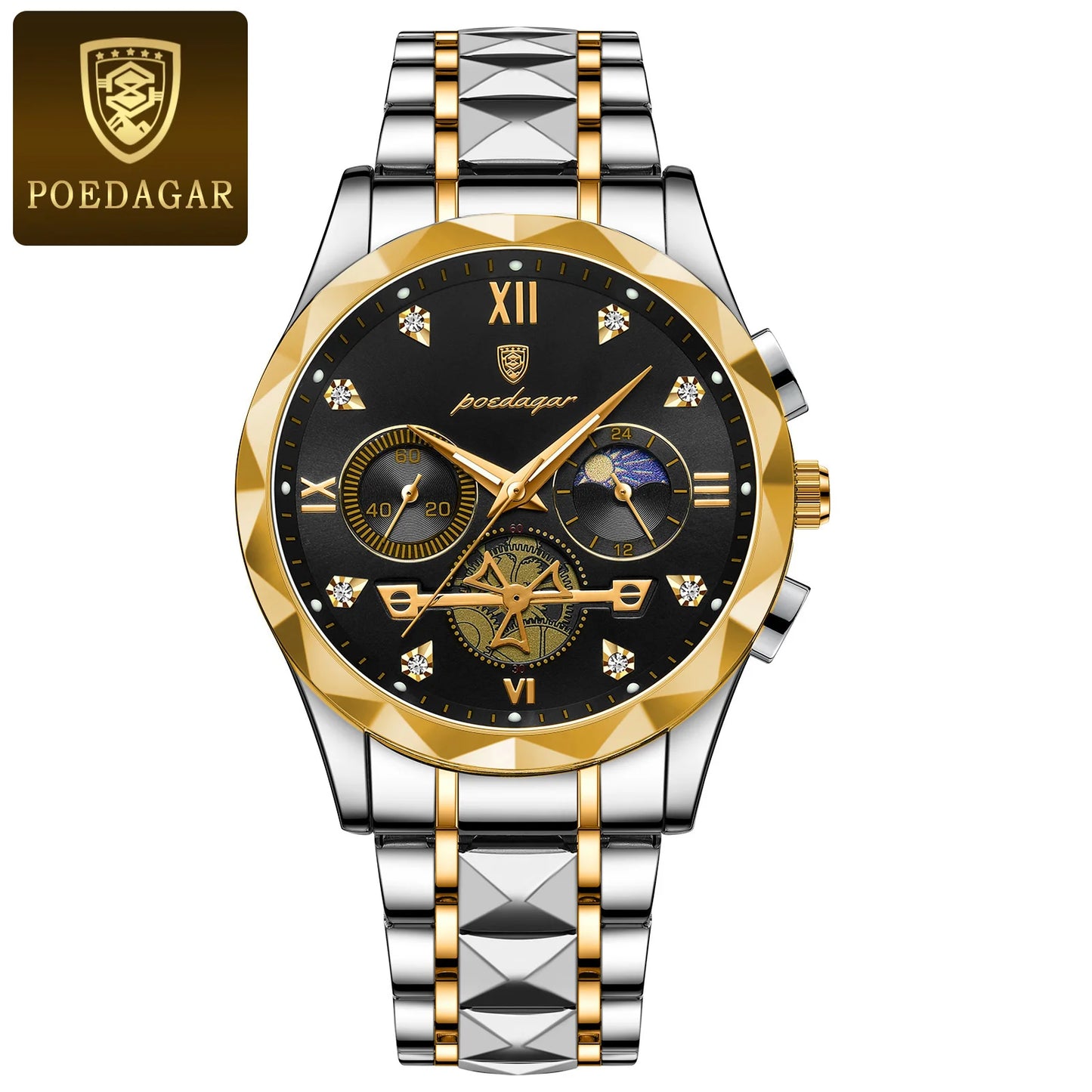POEDAGAR Top Trendy Men Wristwatch Stainless Steel Chronograph Man Watch Waterproof Luminous Business Men's Quartz Watches Reloj