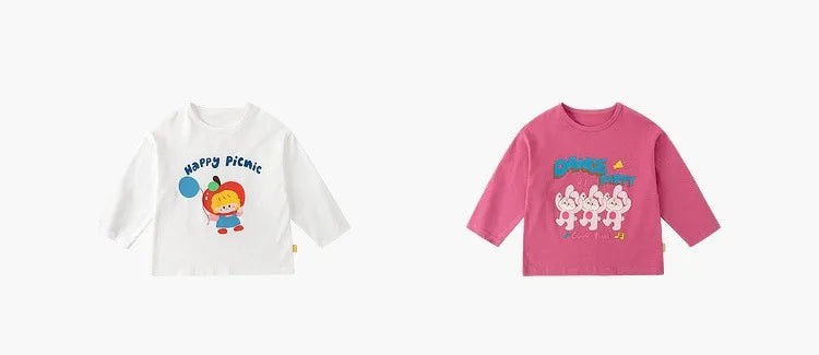 Kids Girls Printed T-shirt Autumn Cartoon Base Long Sleeve Baby Boys Top Versatile Pullover Bottom Children Girls Shirts