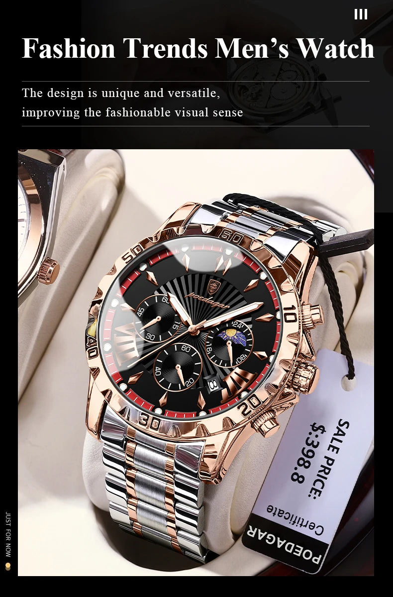 POEDAGAR Luxury Sport Man Watch Chronograph Luminous Waterproof Date Men Watch High Quality Stainless Steel Men's Quartz Watches