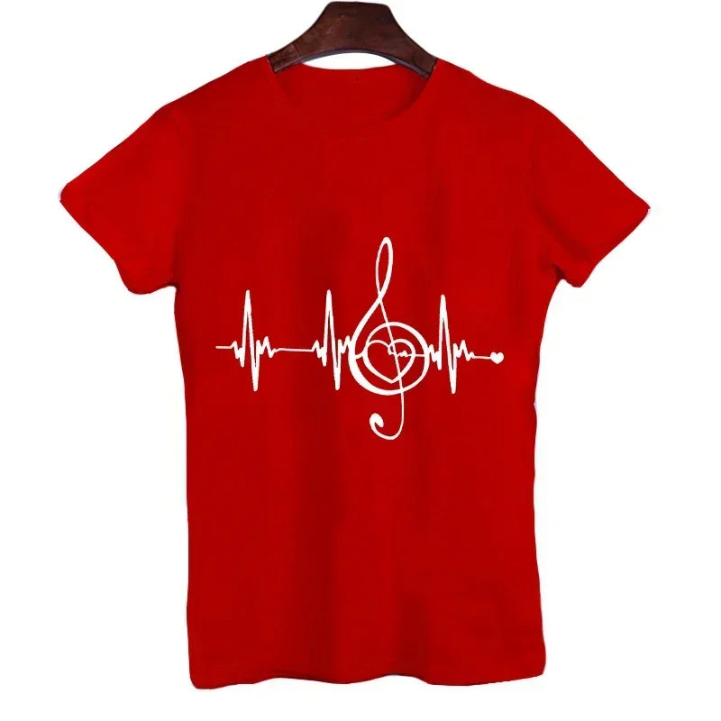 Men's Black Shirts Short Sleeves T-Shirts Oversized Summer Tops Music Note Heartbeat Funny Tshirts for Men Design Music Tee Tops