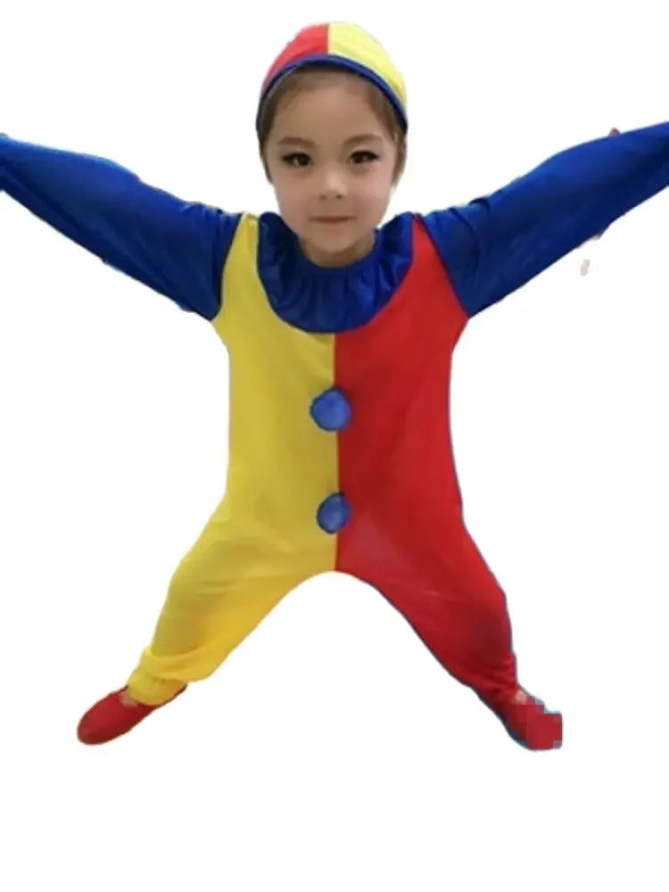 Children Halloween Buffoon Costumes Baby Clown Cosplay Costume Circus Jumpsuits Kids Christmas Day New Year Rompers Hat