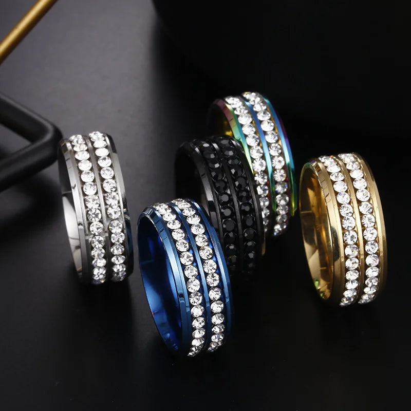 Hot Selling Stainless Steel Couple New Fashion Double Row Drilling Ring For Women Men Jewelry Valentine's Day Gifts Size 5-13