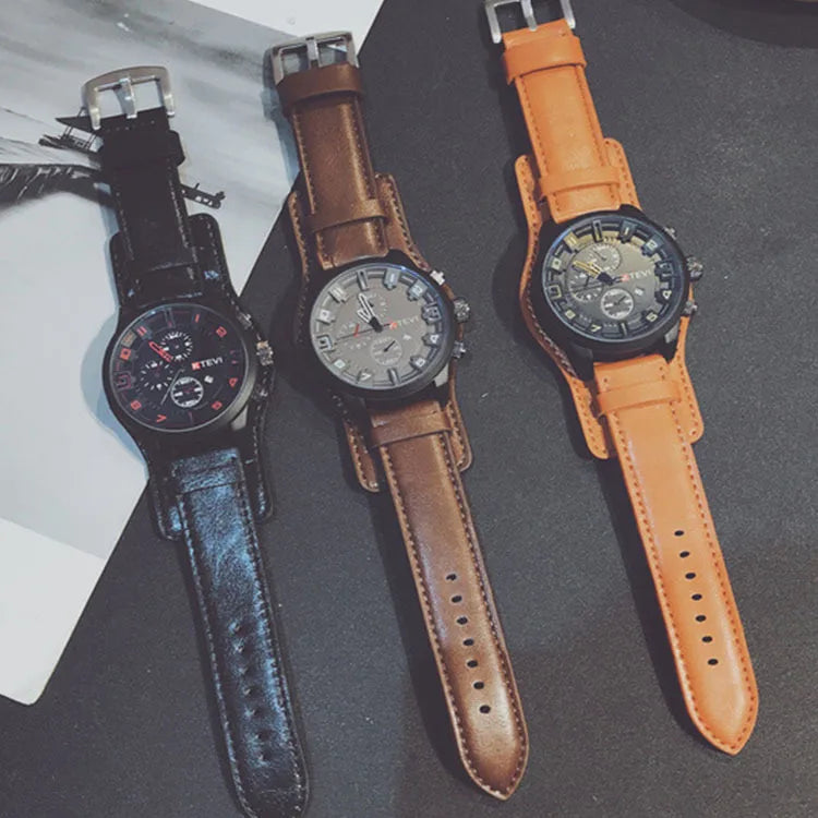 Hot Fashion Watch Men Large Dial Sport Watches Leather Strap Oversized Quartz Wrist Watch Army Military Clock Relogios Masculino