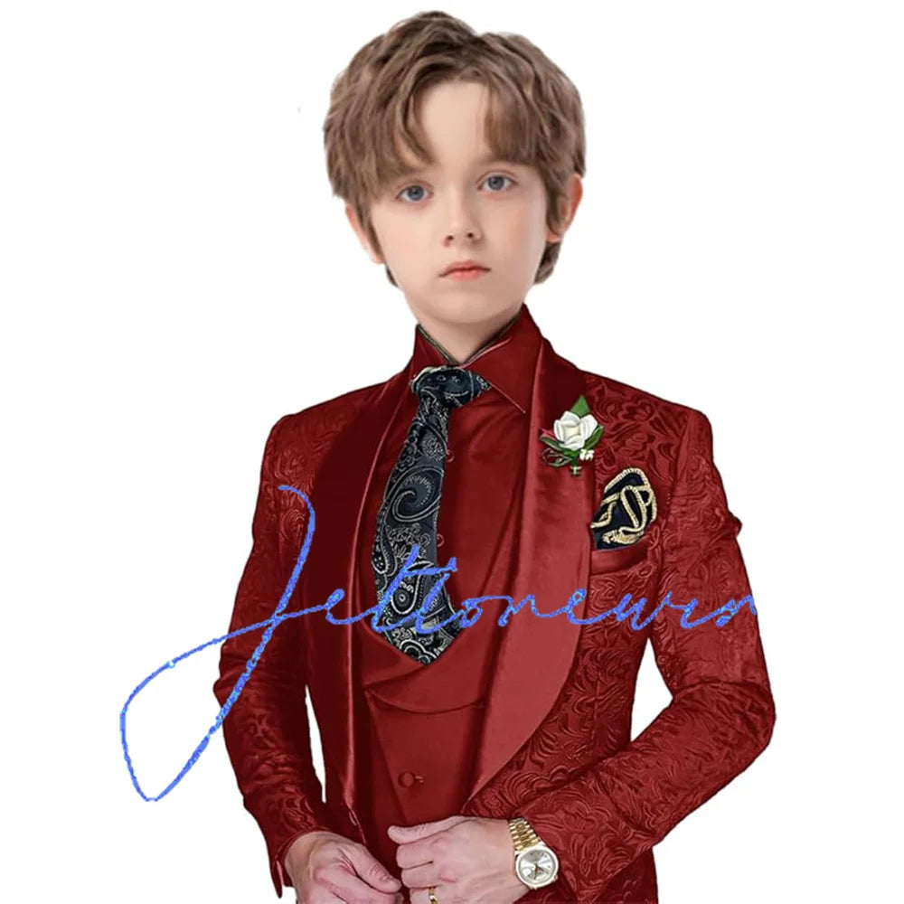 Jacquard Suit for Boys Party Dress Wedding Tuxedo 3 Piece Suit Custom Kids Suit 3T-16T Slim Fit Outfit