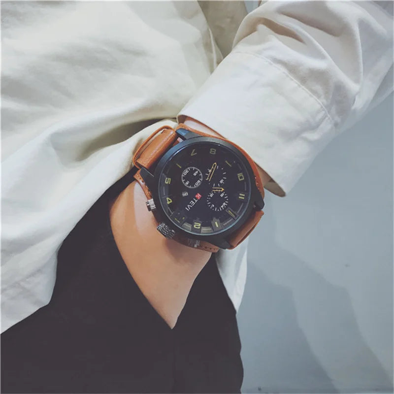 Hot Fashion Watch Men Large Dial Sport Watches Leather Strap Oversized Quartz Wrist Watch Army Military Clock Relogios Masculino
