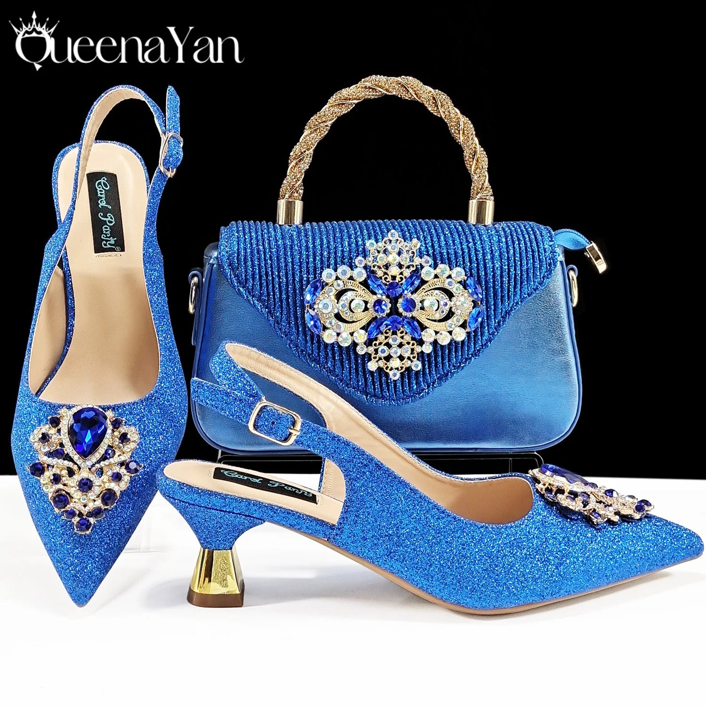 Italian Design Peach Color Pointed Toe Shoe & Bag Set Rhinestone Luxury  Women's High Heels for Parties By QSGFC