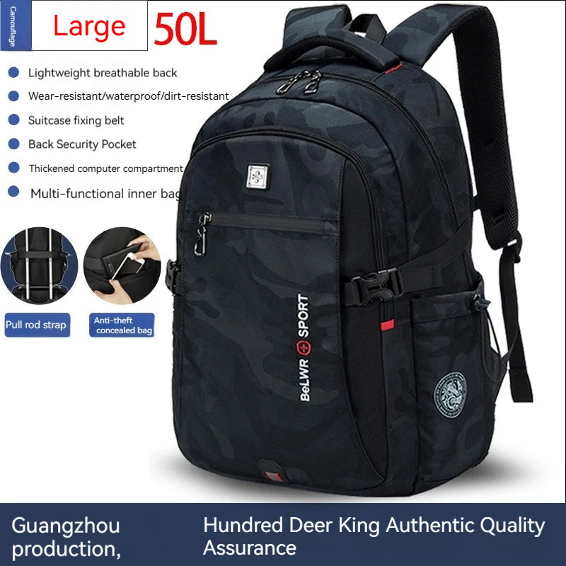 Backpack, male student backpack, computer bag, travel large capacity, thick, handsome, durable, dirt resistant