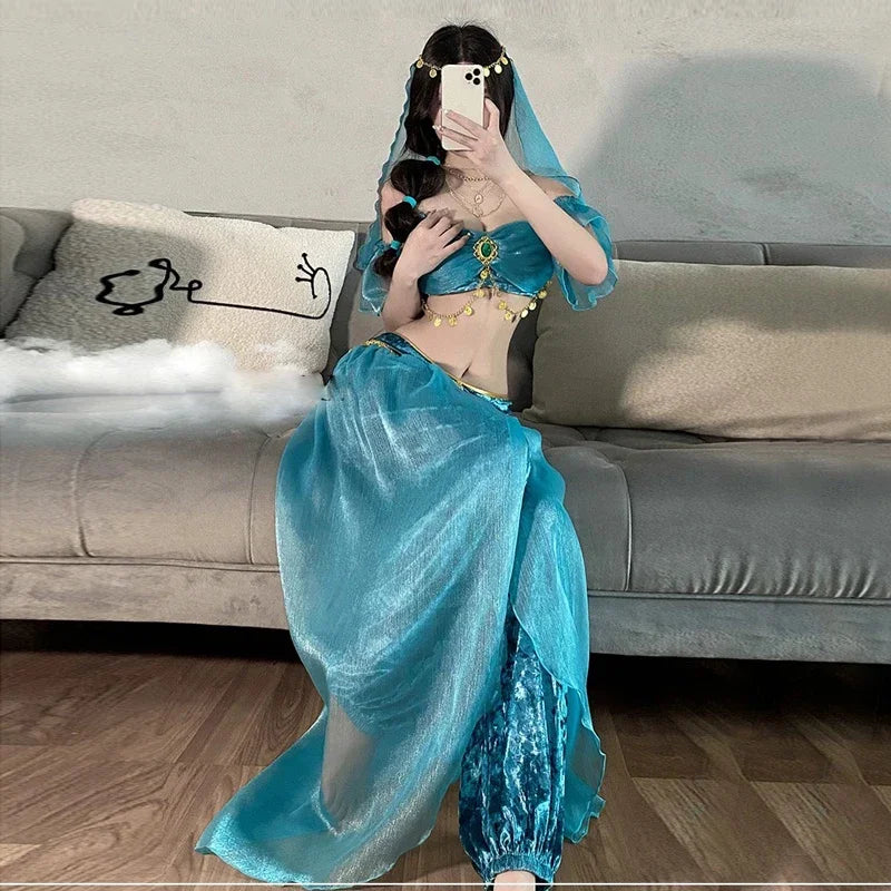 Festival Arabian Princess Costumes Indian Dance Embroider Bollywood Jasmine Costume Party Cosplay Jasmine Princess Fancy Outfit