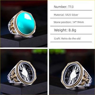 S925 Sterling Silver Ring Frame DIY Inlaid Beeswax Turquoise Amber South Red Ring Gem Opening Men Square Ring Setting