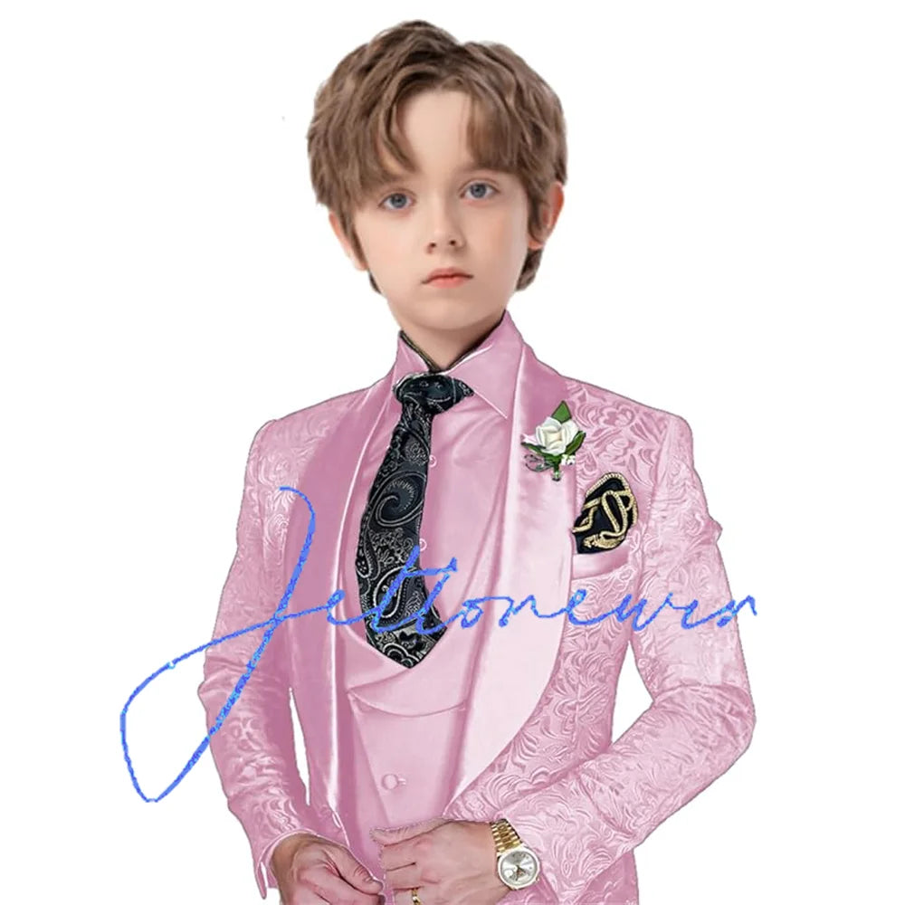 Jacquard Suit for Boys Party Dress Wedding Tuxedo 3 Piece Suit Custom Kids Suit 3T-16T Slim Fit Outfit