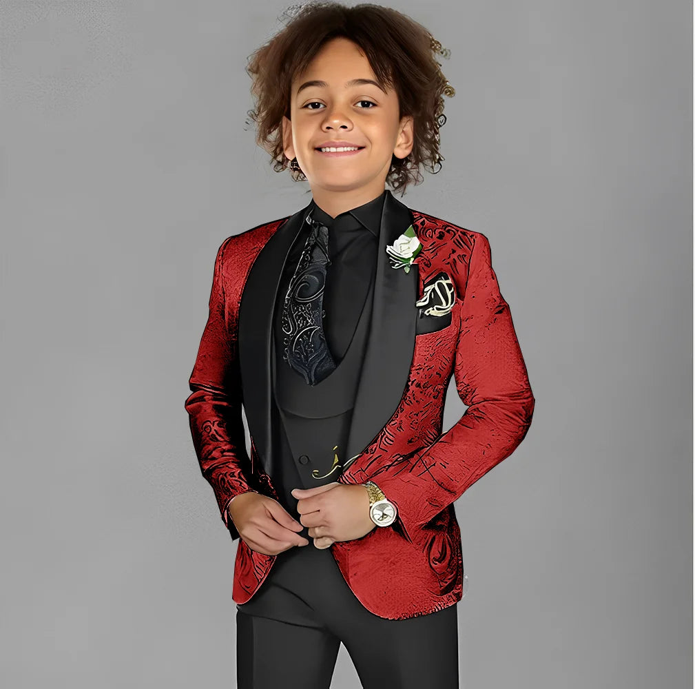 Jacquard Boys Suit 3 Piece Set Wedding Tuxedo for Kids Party Jacket Pants Vest 2-16 Years Old Formal Suit Customization