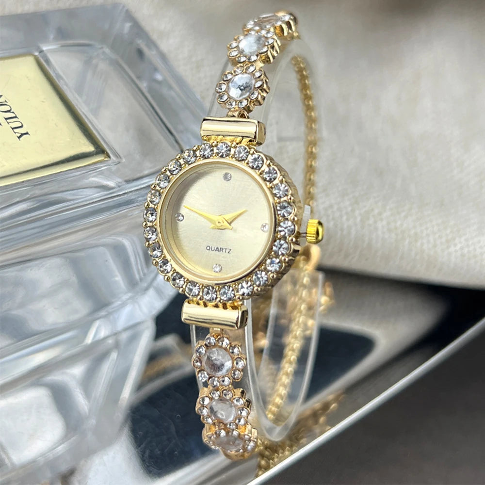 Foreign trade chalcedony bracelet watch set with diamond light luxury live new fashion quartz watch pull diamond women's watch