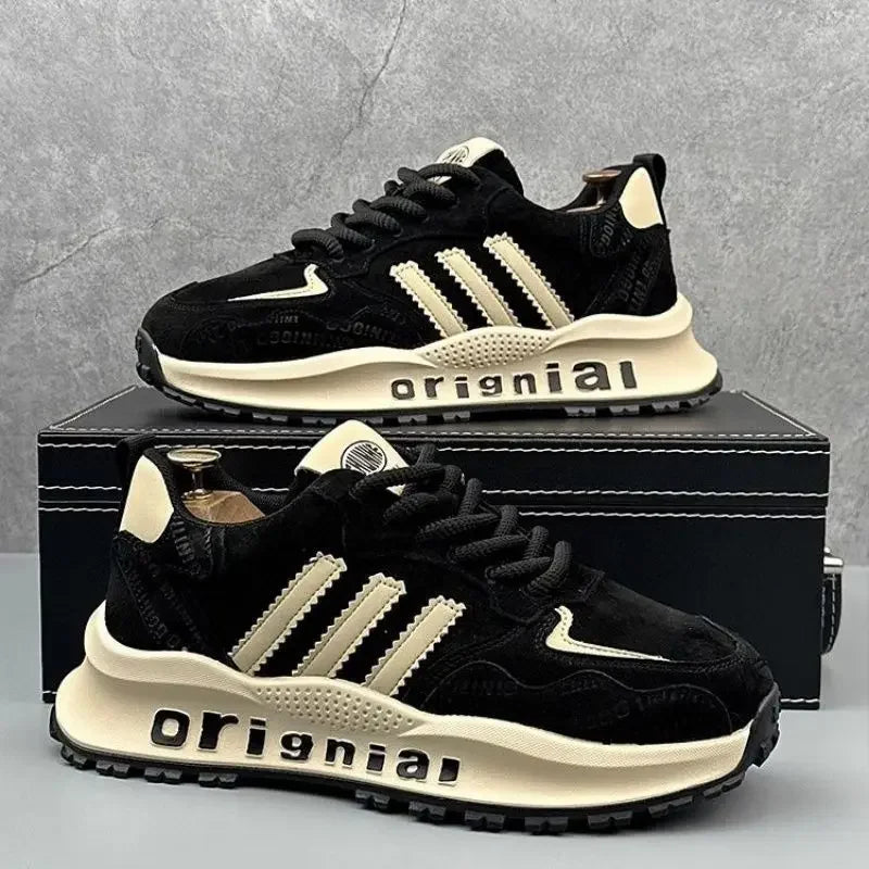 Men's Low Top Leather Sneakers - Fashionable Running & Casual Lace - Up Shoes