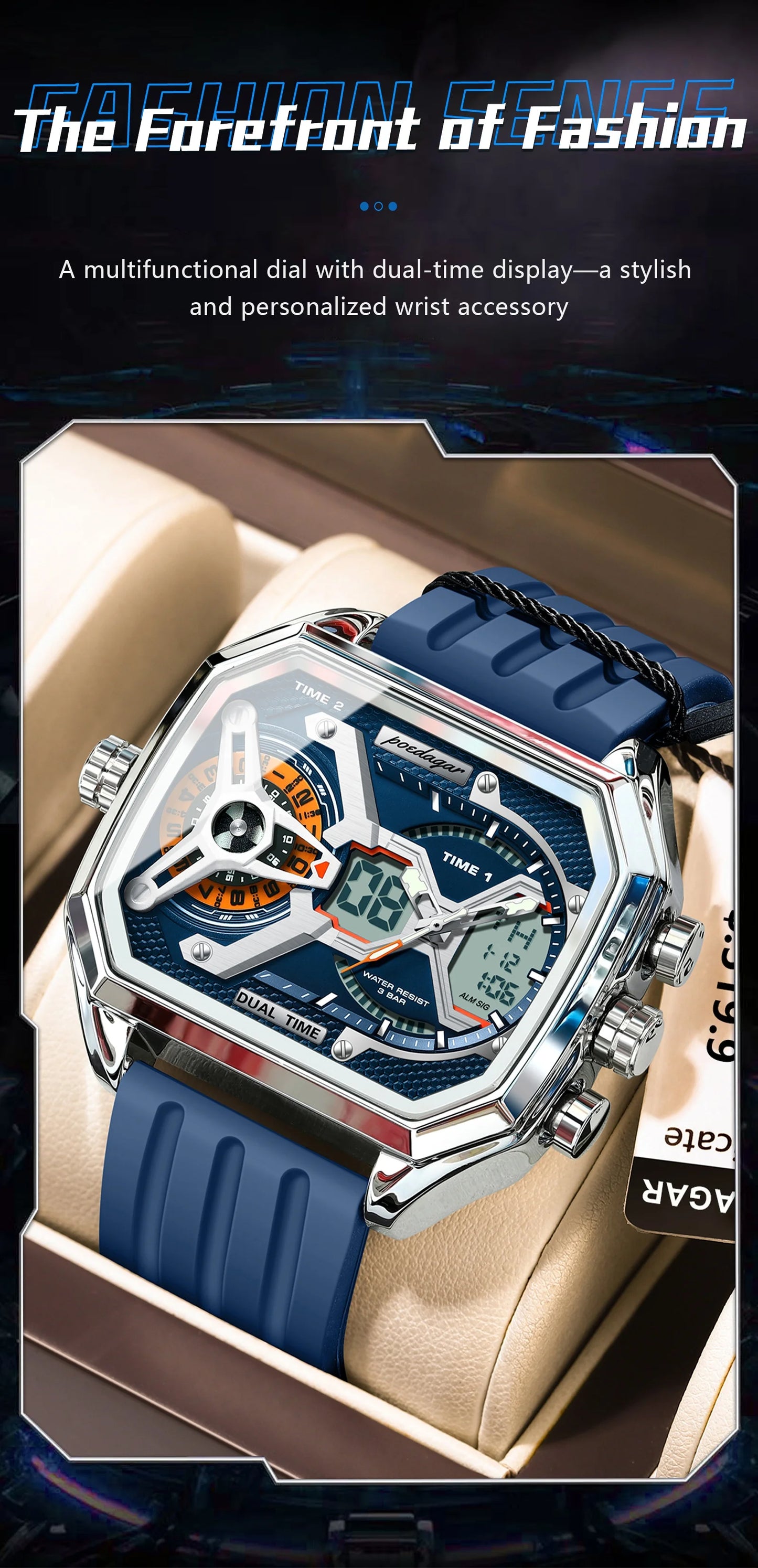 POEDAGAR Top Luxury Men Clock Date Week Luminous LED Man Watch Silicone Strap Electronic Dual Time Fashion Men's Quartz Watches