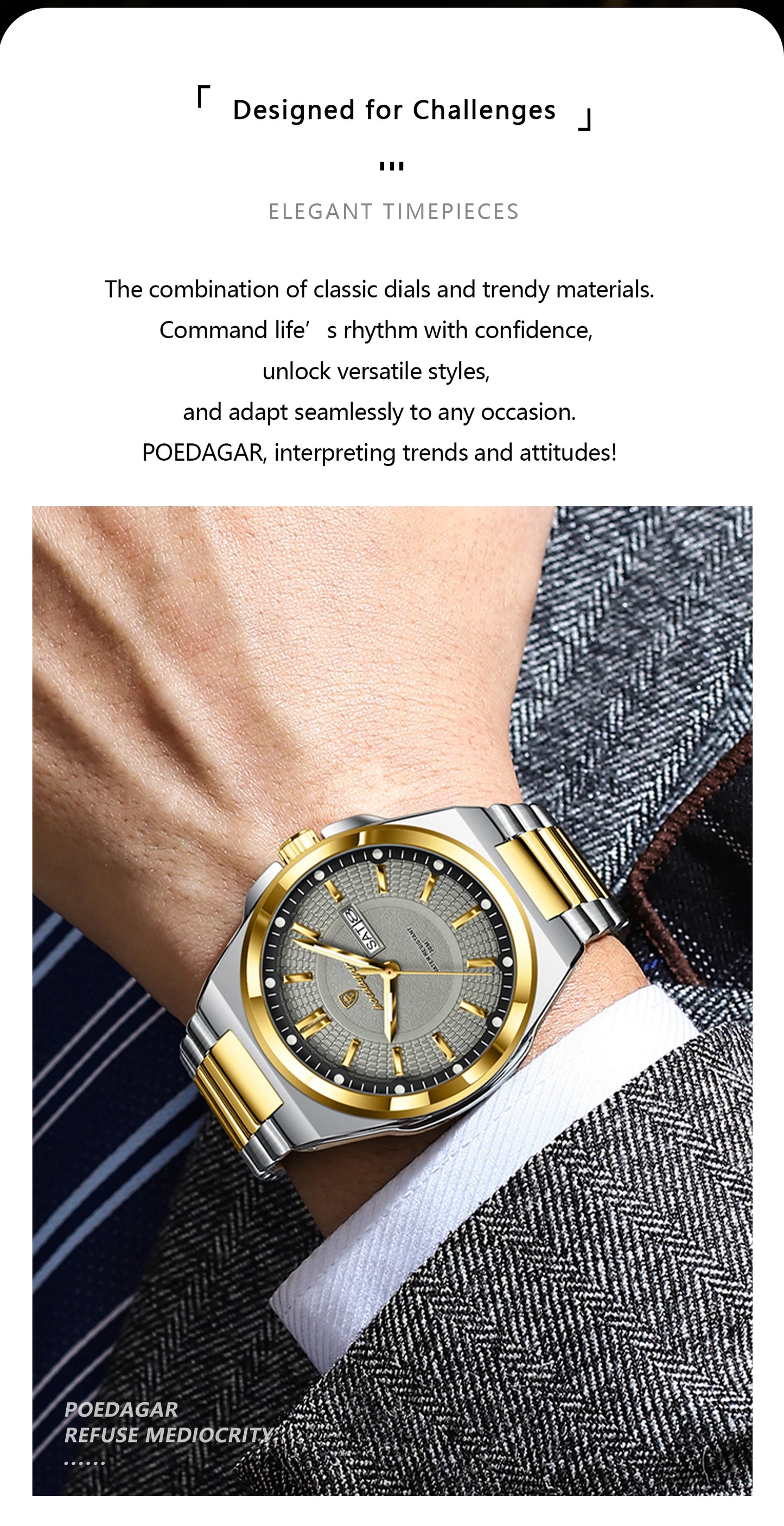 POEDAGAR Luxury Men's Wristwatch Stainless Steel Date Week Man Watch Waterproof Luminous Business Fashion Quartz Watches For Men