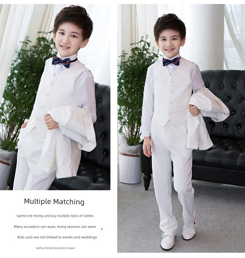 White Kids Boy Host Piano Handsome Suit