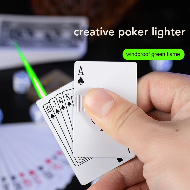 Creative Poker Ace of Spades Lighter Butane Windproof Straight Metal Lighter Men's Fun Toy Cigarette Lighter