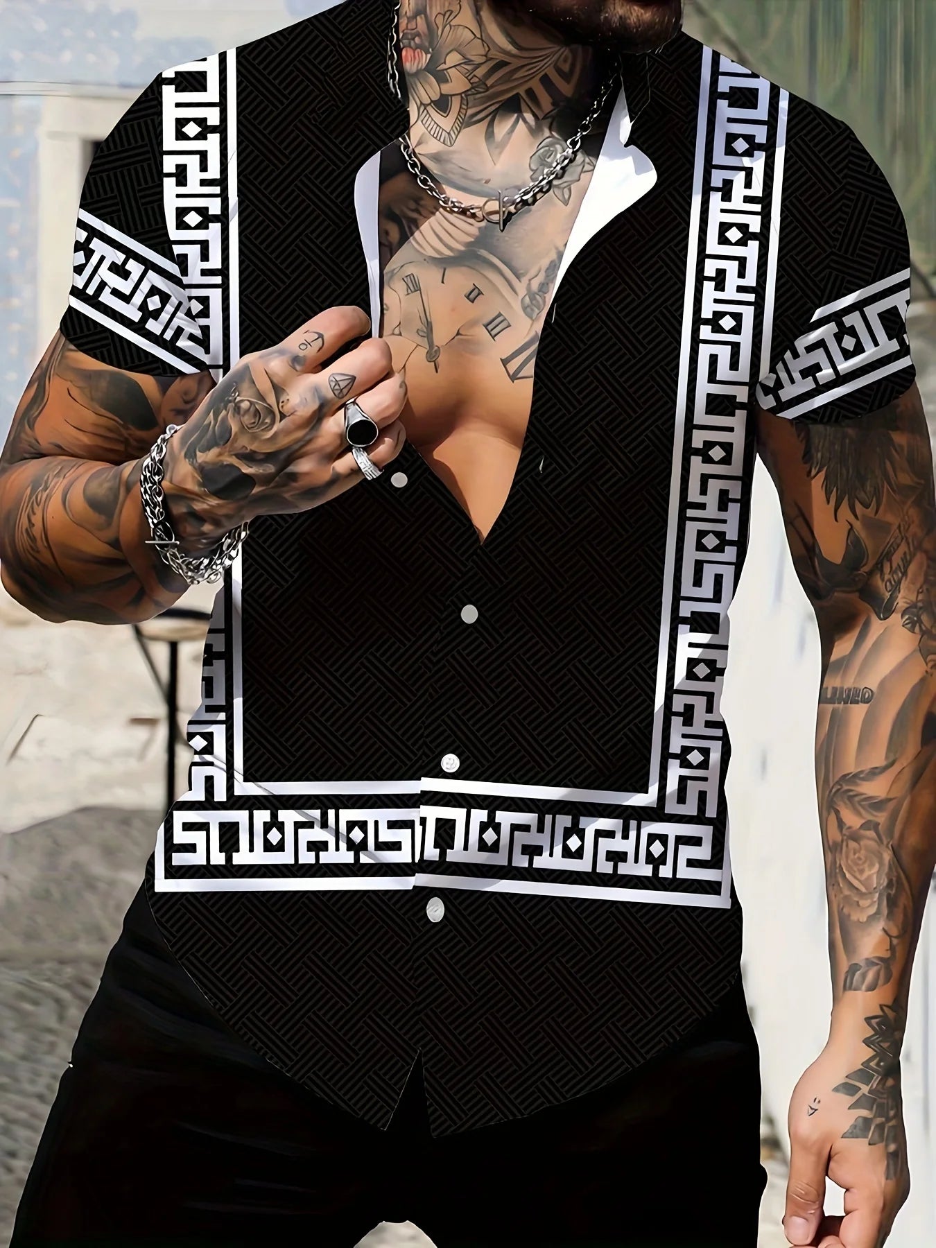 Men's Hawaiian 3D Print Short Sleeve Lapel Button Down Shirt Summer Casual Graphic Top Oversized Casual Loose Short Sleeve Shirt