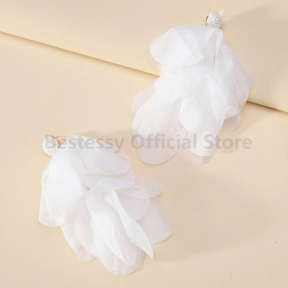 Boho Multicolor Cotton Flower Petal Dangle Earrings For Women Luxury Elegant Handmade Beaded Tassel Ear Pendant Fashion Jewelry