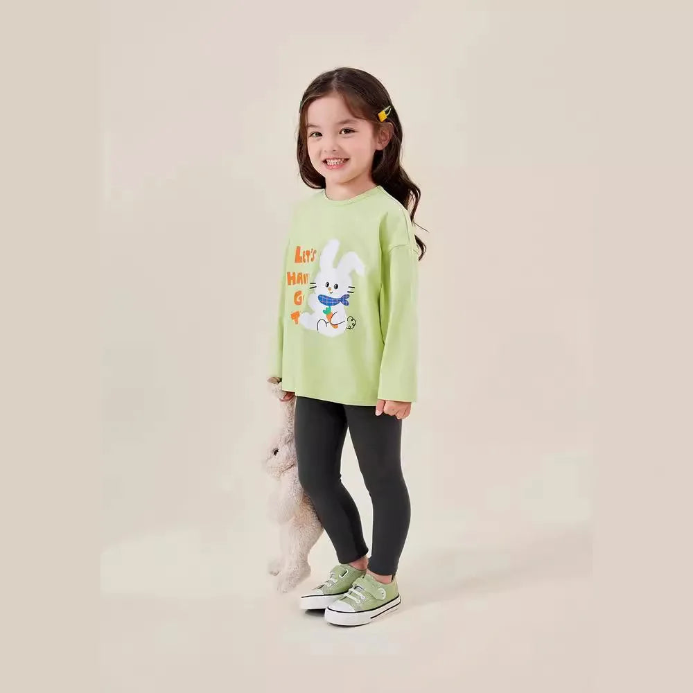 Kids Girls Printed T-shirt Autumn Cartoon Base Long Sleeve Baby Boys Top Versatile Pullover Bottom Children Girls Shirts
