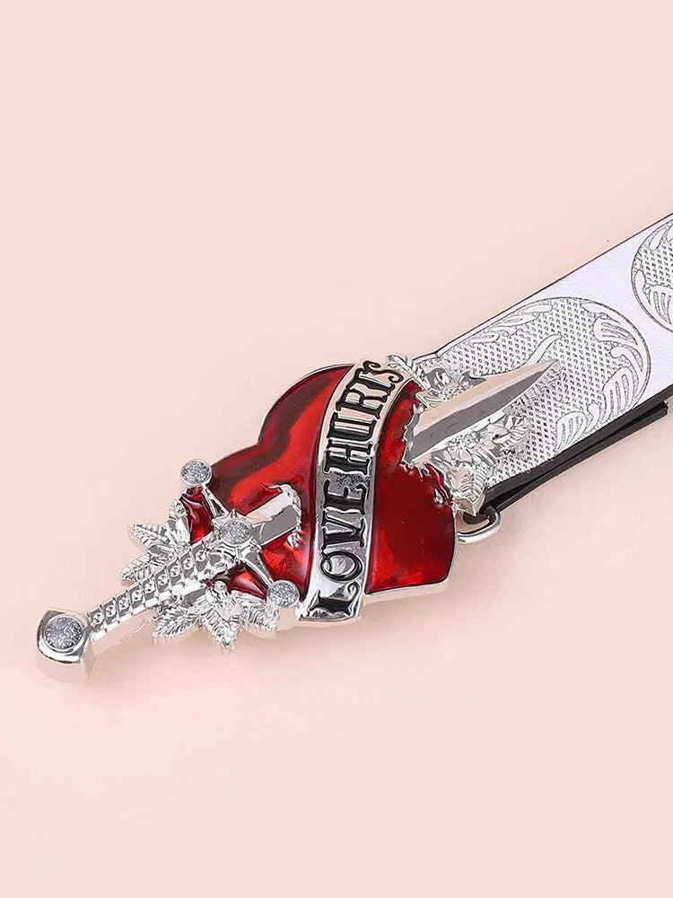 Hip Hop Punk Belt Retro Fashion Personality White Wide Edge Love Casual Versatile Belt Women's Fashion Y2K Couple