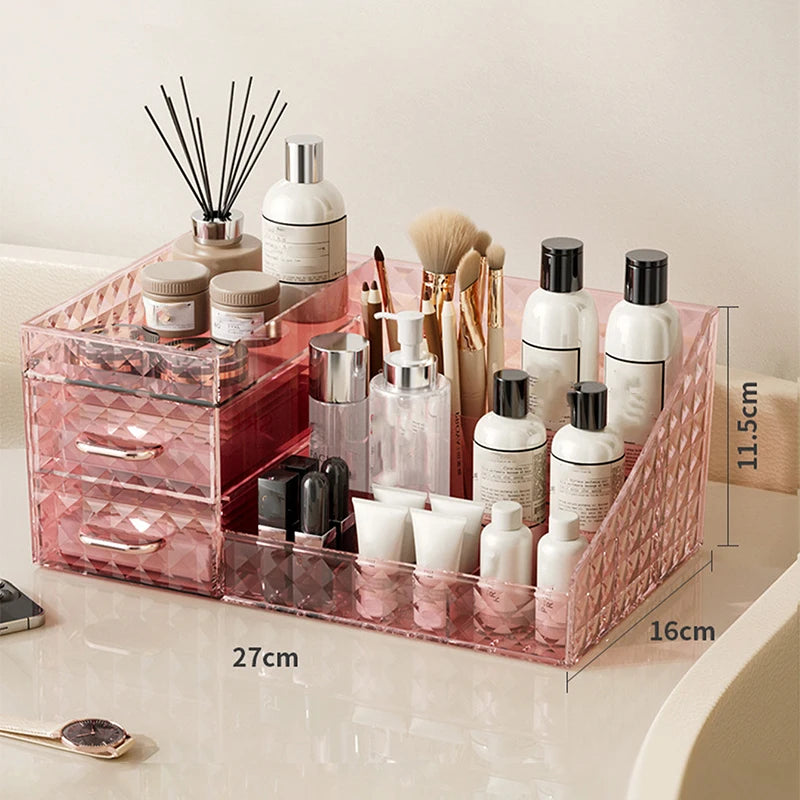 Makeup Organizer [Large Capacity] Cosmetic Organizer with Transparent Drawer - Multi-functional Lipstick & Cosmetic Organizer