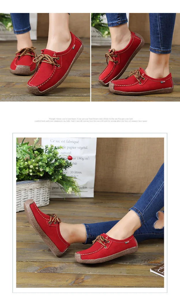 New Arrival Women Casual Shoes 2025 Suede Leather Flats Sneakers Lace Up Moccasins Ladies Shoes Fashion Loafers Plus Size 35-42