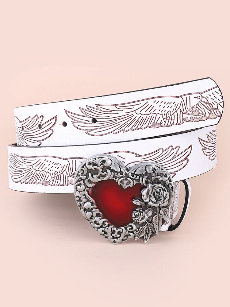 Hip Hop Punk Belt Retro Fashion Personality White Wide Edge Love Casual Versatile Belt Women's Fashion Y2K Couple