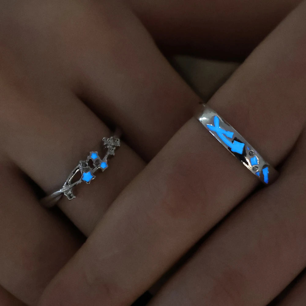 Sweet Couple Night Glowing Star Style Unique Design Premium Feel Adjustable Rings Simple Opening Luminous Lovers Exquisite Ring