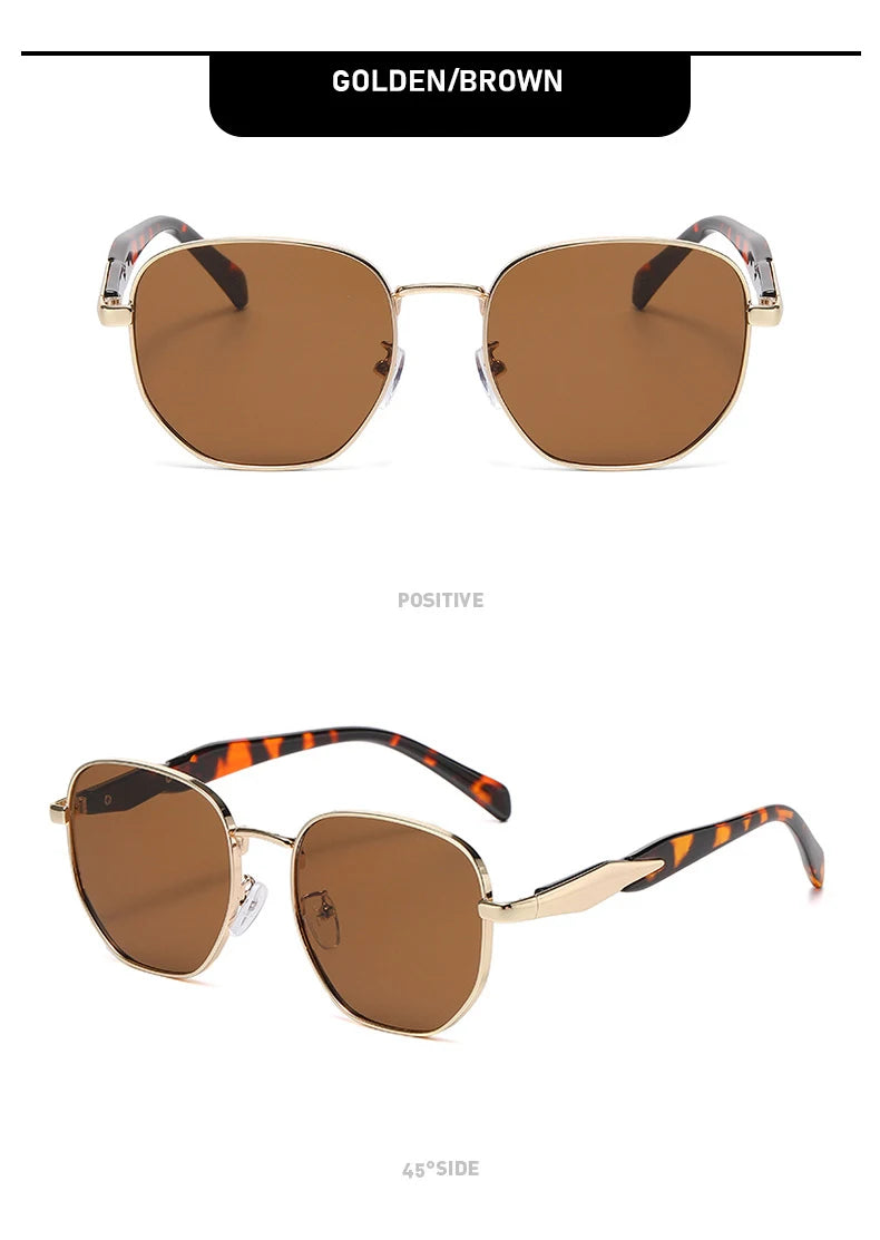 Street Photography Sunglasses For Women, Metal Fashion Uv Anti-retro Round Frame Trendy Personalized Car Sunglasses 2415