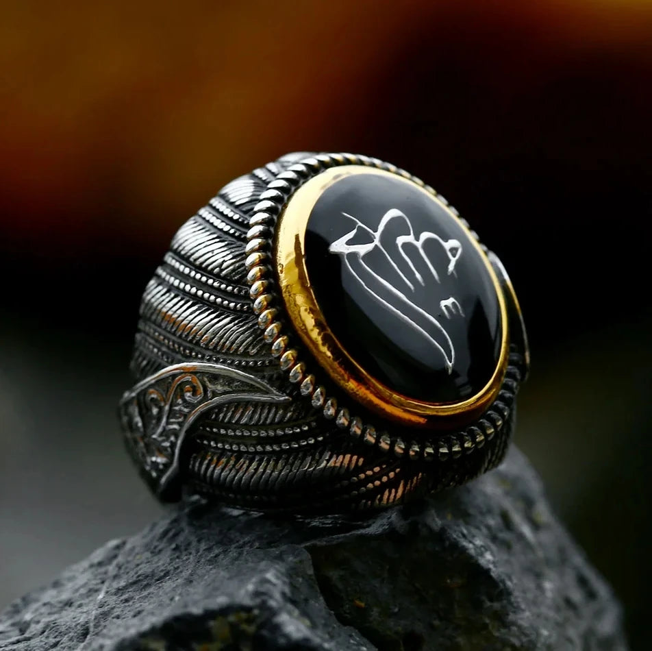 316L Stainless Steel Turkish Signet Ring Zircon Stone Ethnic Style Jewelry Black Size 9