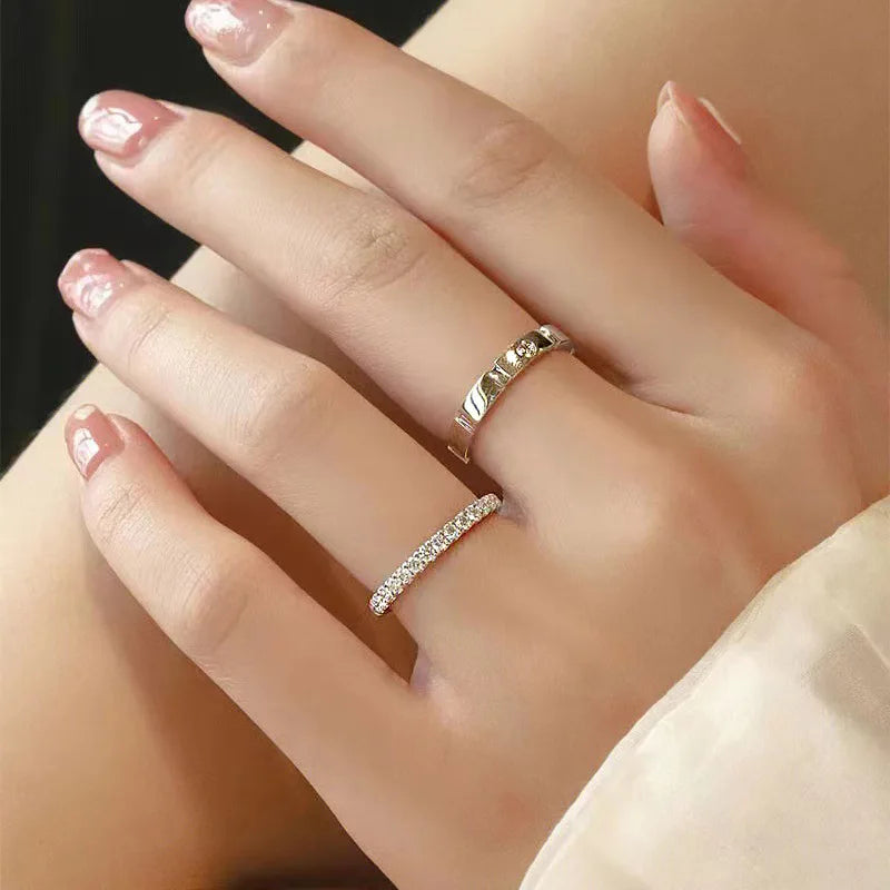 925 Sterling Silver Bow Couple Open Ring Wedding Proposal Ring Flash Diamond Men and Women Pair Ring New Fashion Jewelry Gift