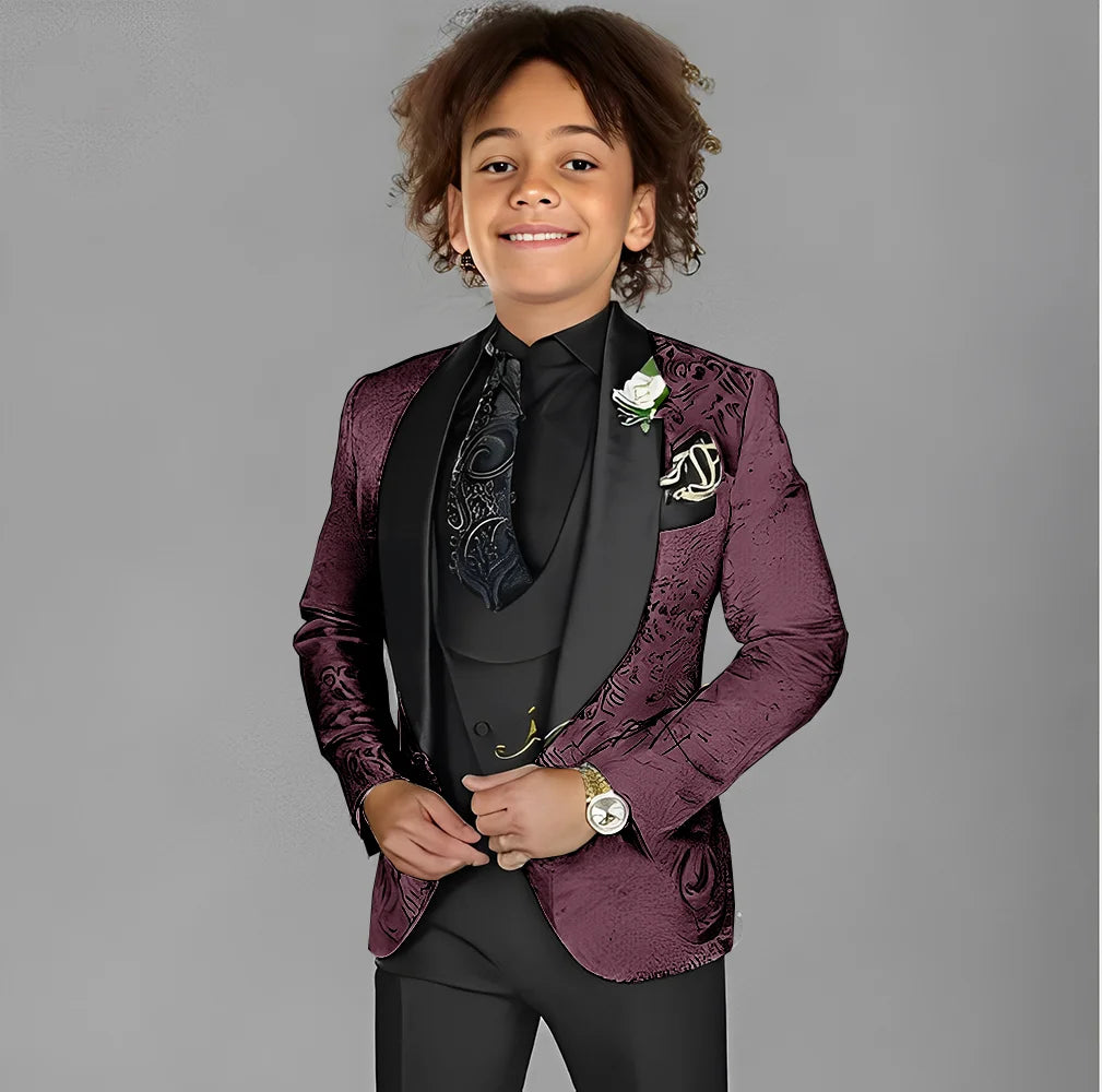 Jacquard Boys Suit 3 Piece Set Wedding Tuxedo for Kids Party Jacket Pants Vest 2-16 Years Old Formal Suit Customization