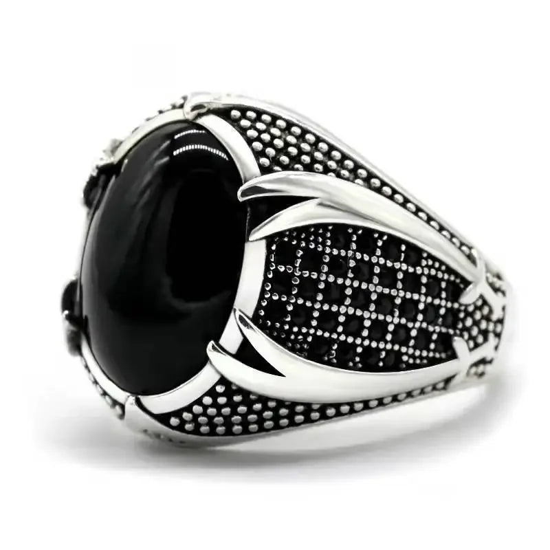 Fashion Stainless Steel Rings Vintage Carved Pattern Black/White/Red Zircon Stone Rings for Men Accessories Wedding Jewelry 6-14