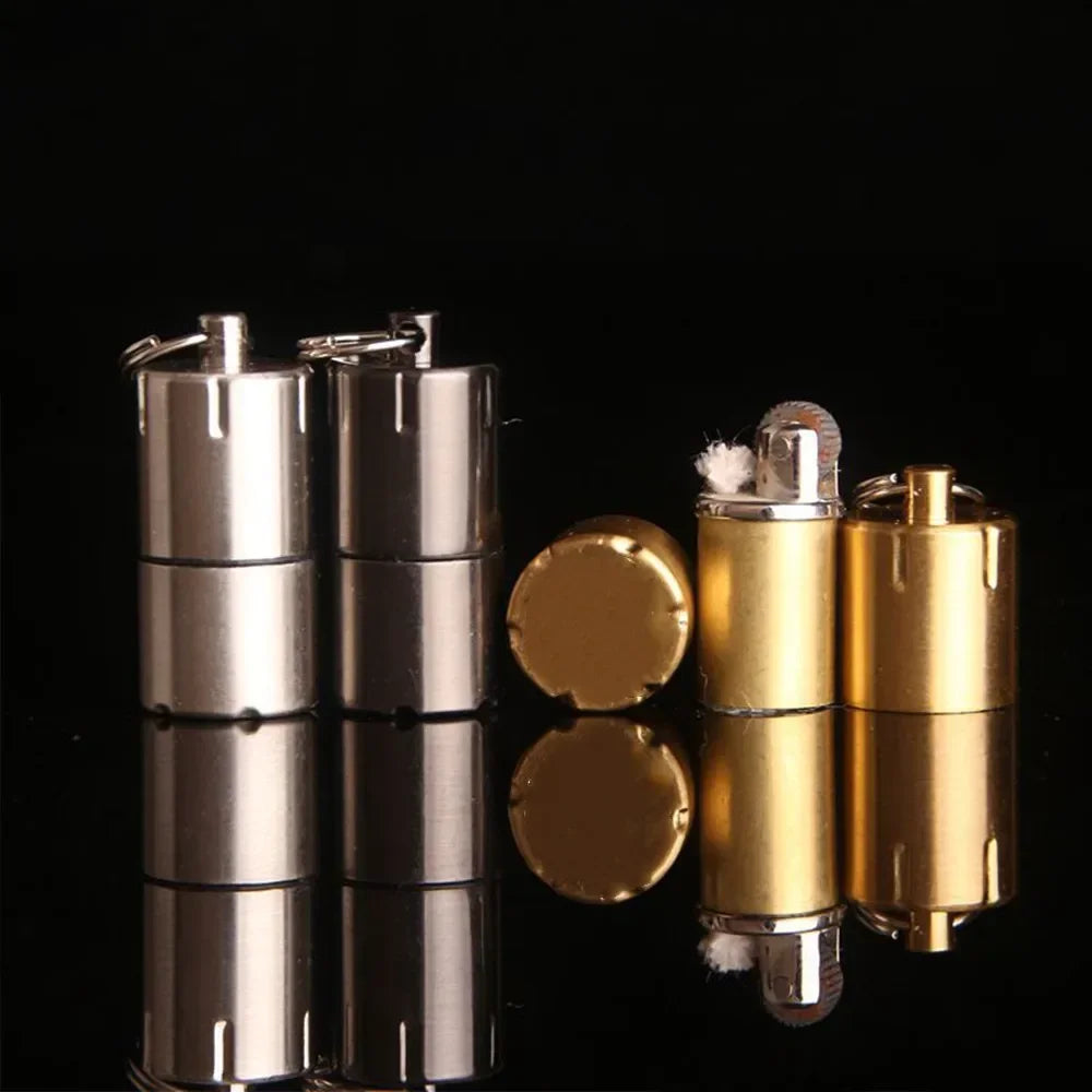 Mini Keychain Lighter Sand Wheel Paraffin Lighter Keychain Outdoor Portable Lighter Ignition Gadgets