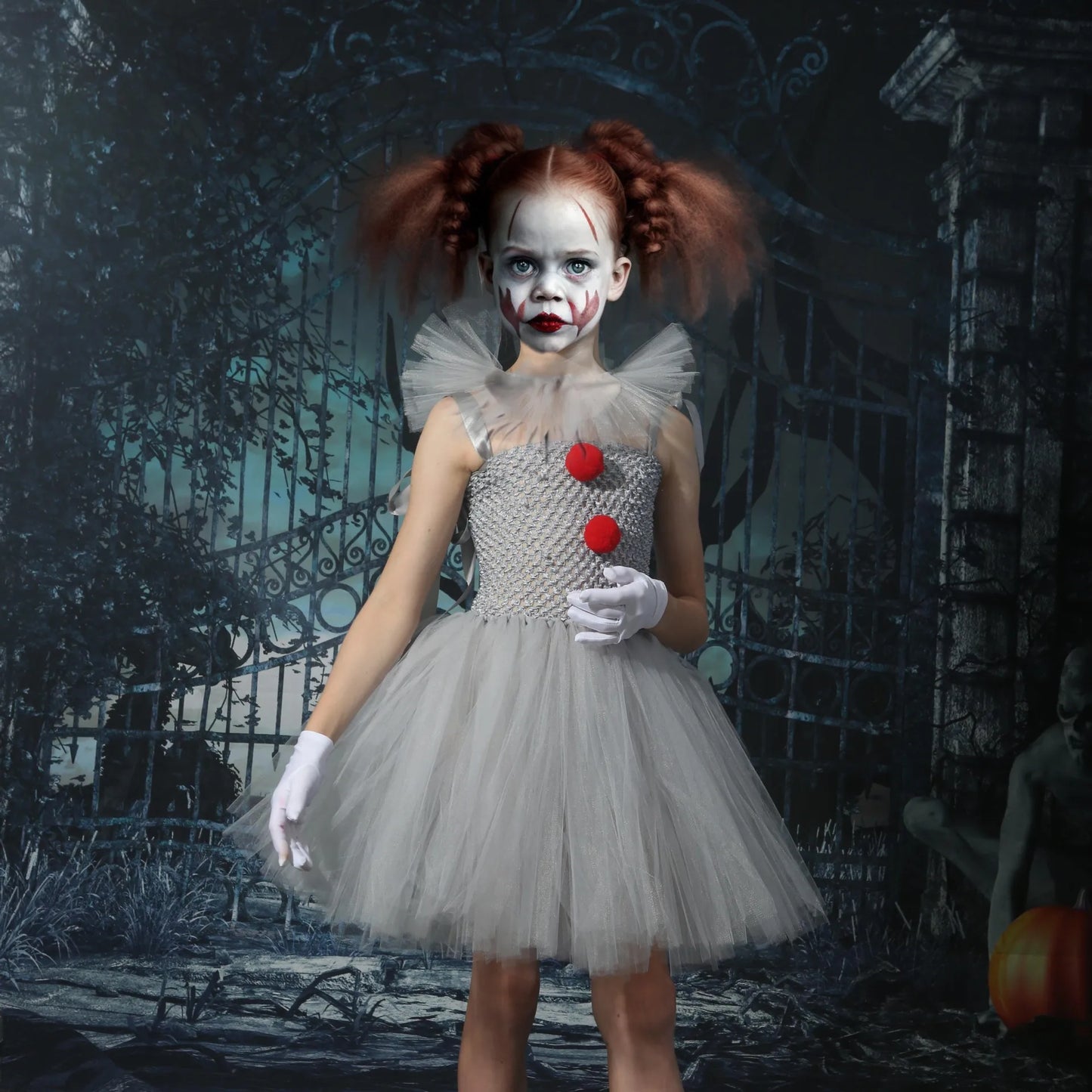 2025 Halloween Cosplay Costume For Kids Gray Joker Girls Tutu Dress Scary Clown Costume Carnival Party Dress Up