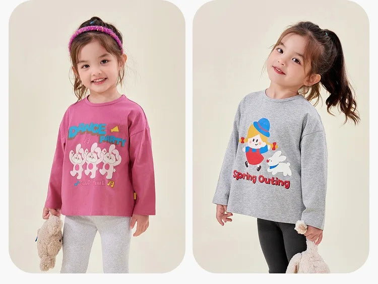 Kids Girls Printed T-shirt Autumn Cartoon Base Long Sleeve Baby Boys Top Versatile Pullover Bottom Children Girls Shirts