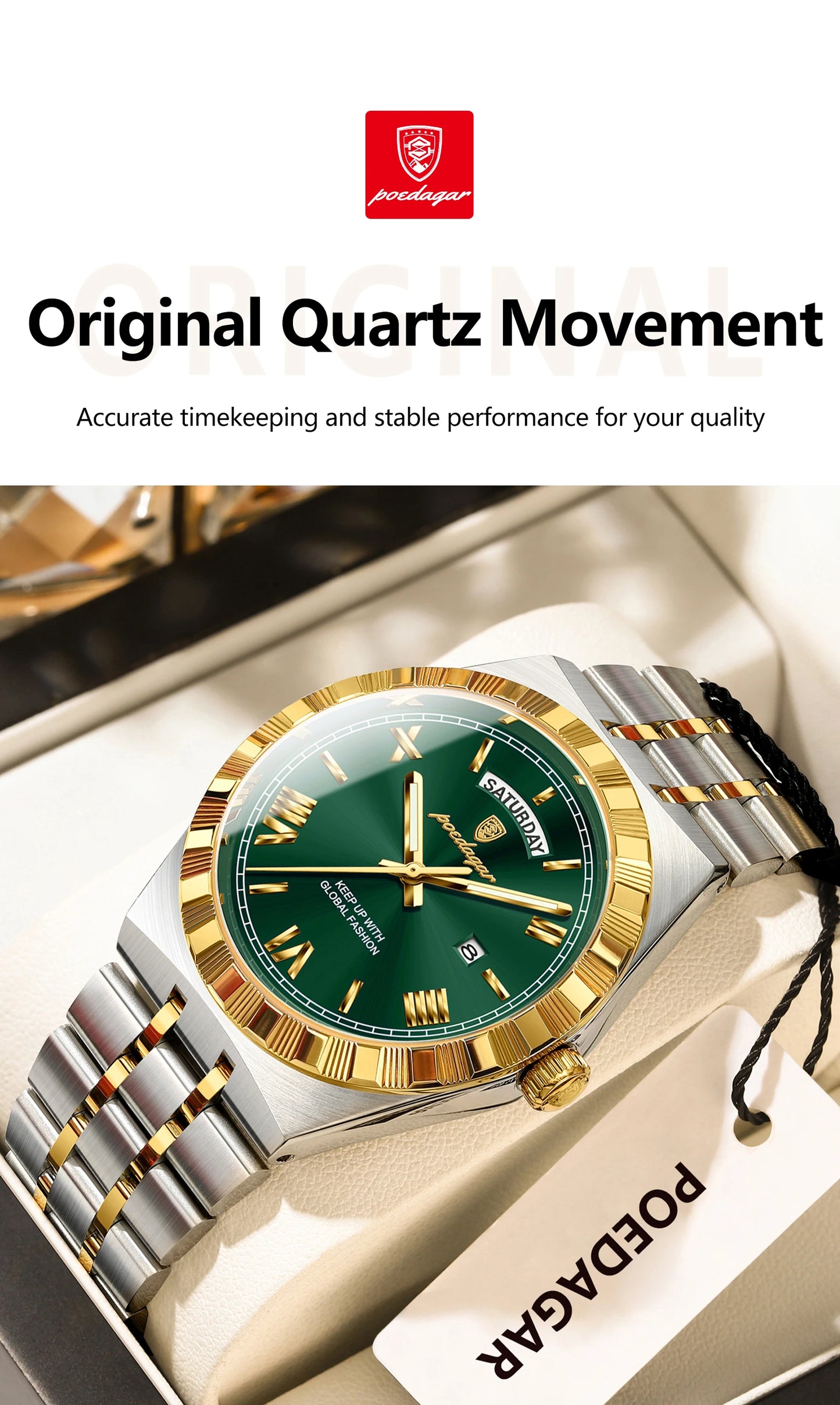 POEDAGAR Original Men's Watch Luminous Waterproof Week Date Man Wristwatch Stainless Steel Business Quartz Watches For Men Reloj